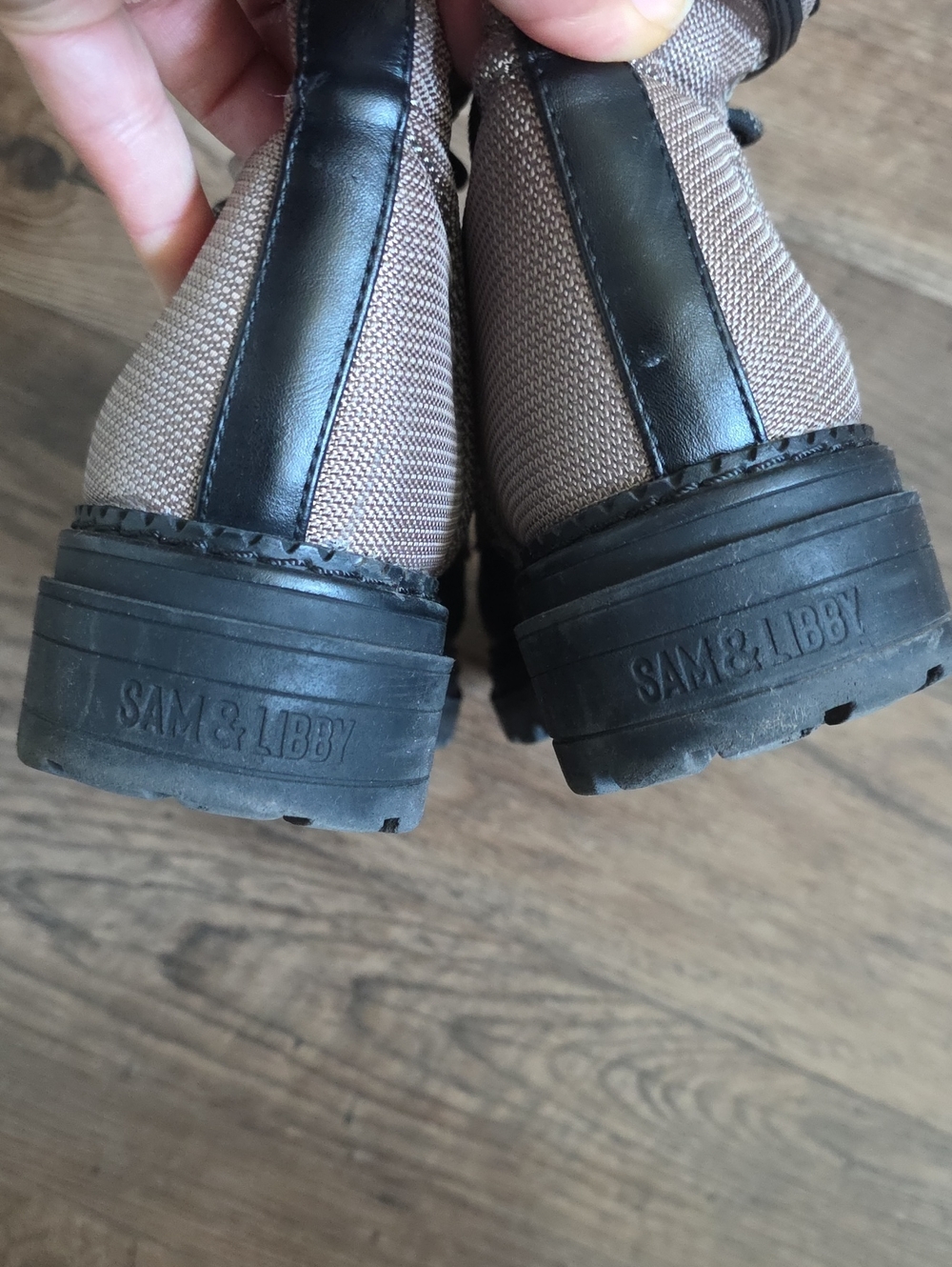 Sam & Libby Khaki-Black Lace-Up Combat Boots, Embroidered - Picture 10 of 12